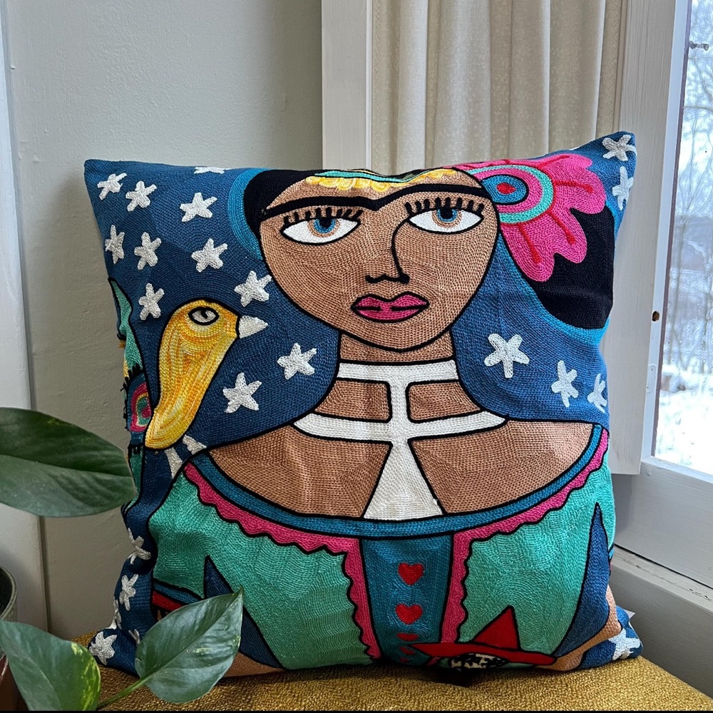 Frida Kahlo Embroidered Throw Pillow Cover
